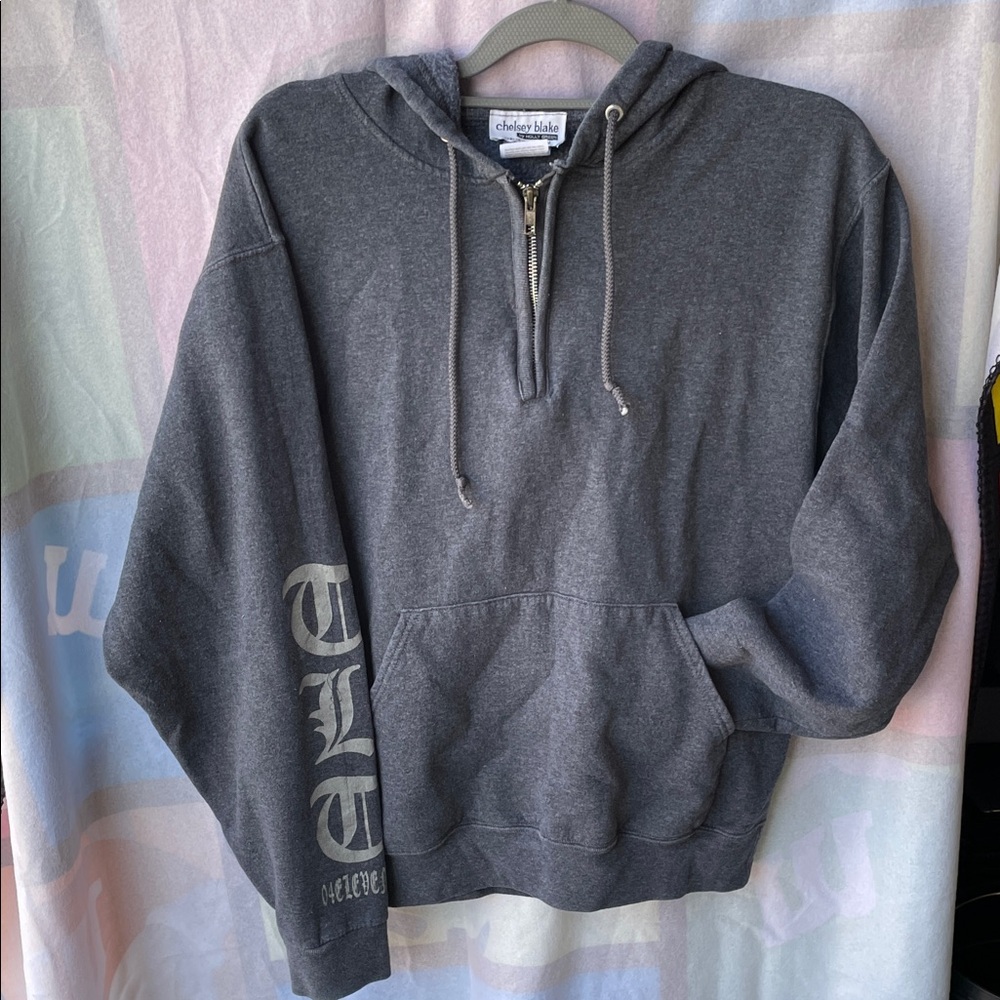 Chelsey Blake By Holly Green Gray Hoodie with 1/4 Front Zipper Size Medium